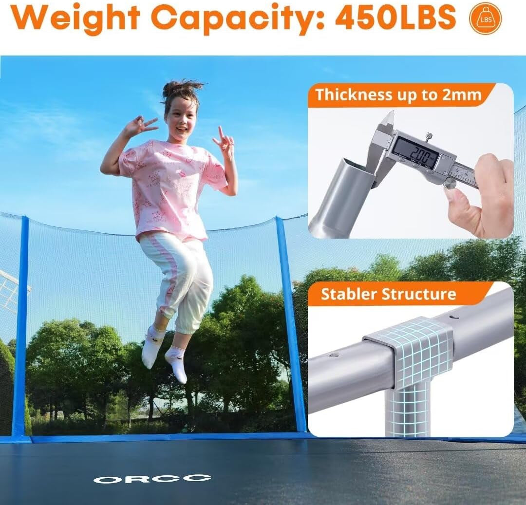 1200LBS Weight Capacity Trampoline for Kids 16 15 14 12 10 8 FT with Safety Enclosure Net Curved Poles for Children