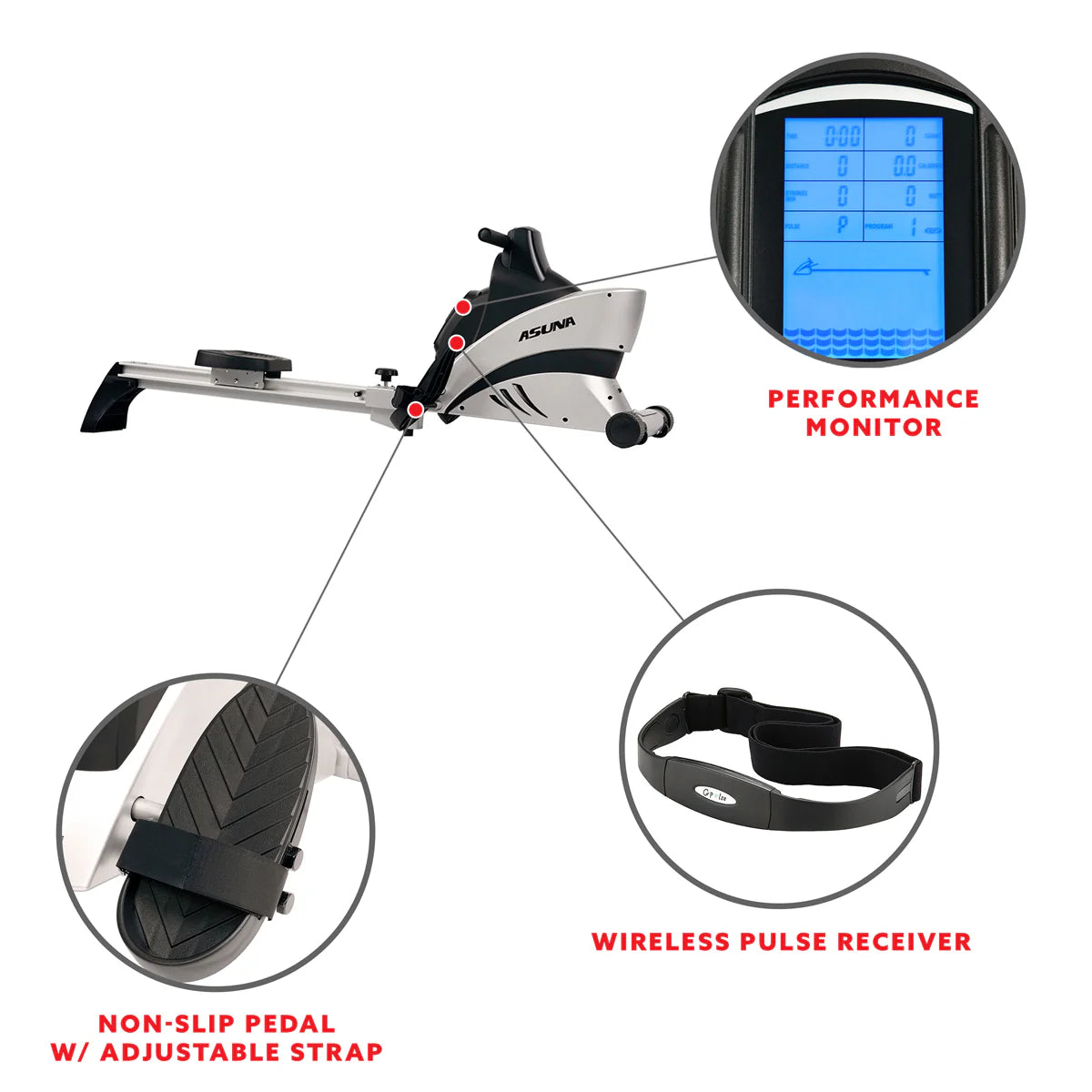 Commercial Folding Rowing Machine Rower W/ Heart Rate Monitor