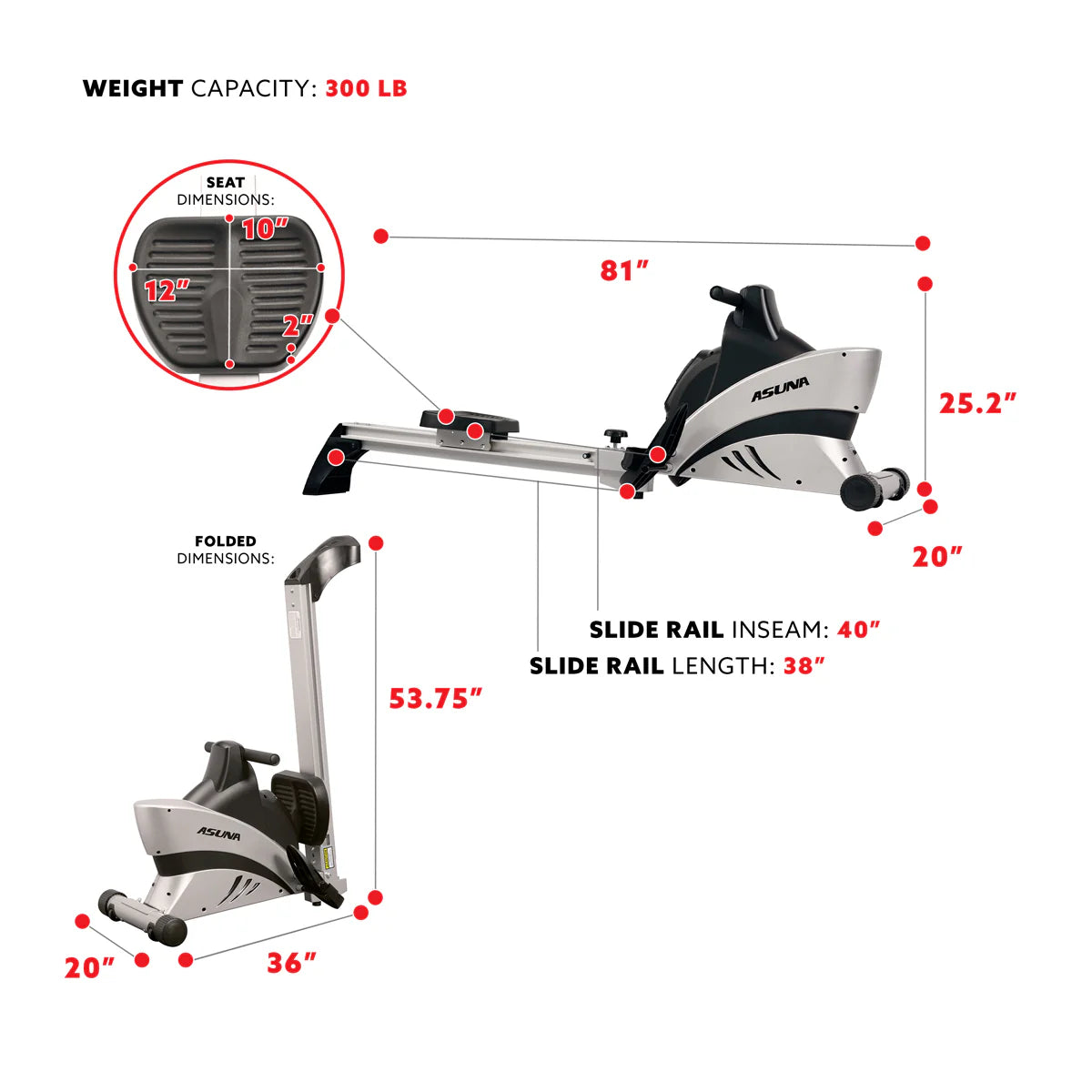 Commercial Folding Rowing Machine Rower W/ Heart Rate Monitor