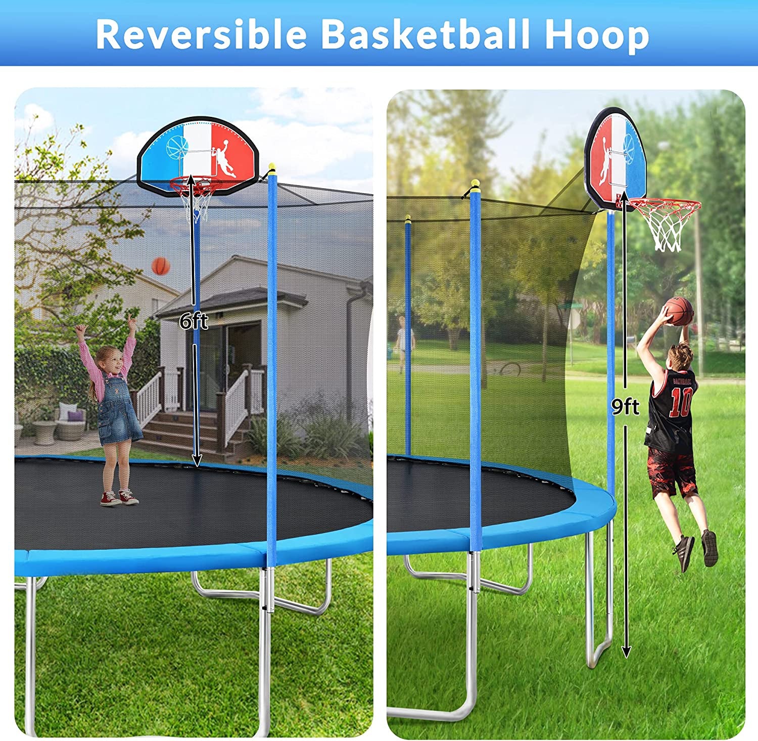 15 FT Trampoline with Safety Enclosure Net, Basketball Hoop and Ladder