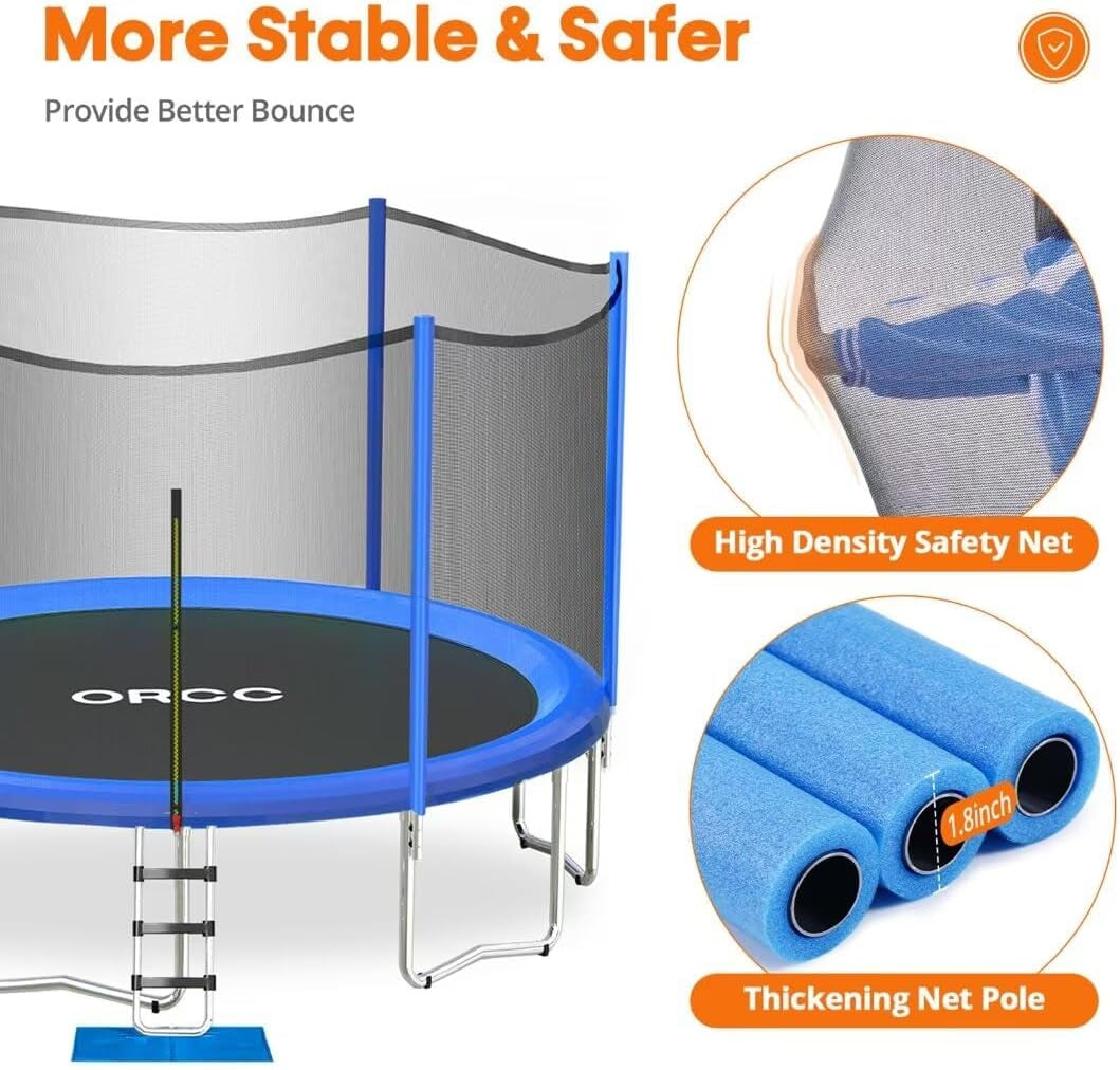 1200LBS Weight Capacity Trampoline for Kids 16 15 14 12 10 8 FT with Safety Enclosure Net Curved Poles for Children