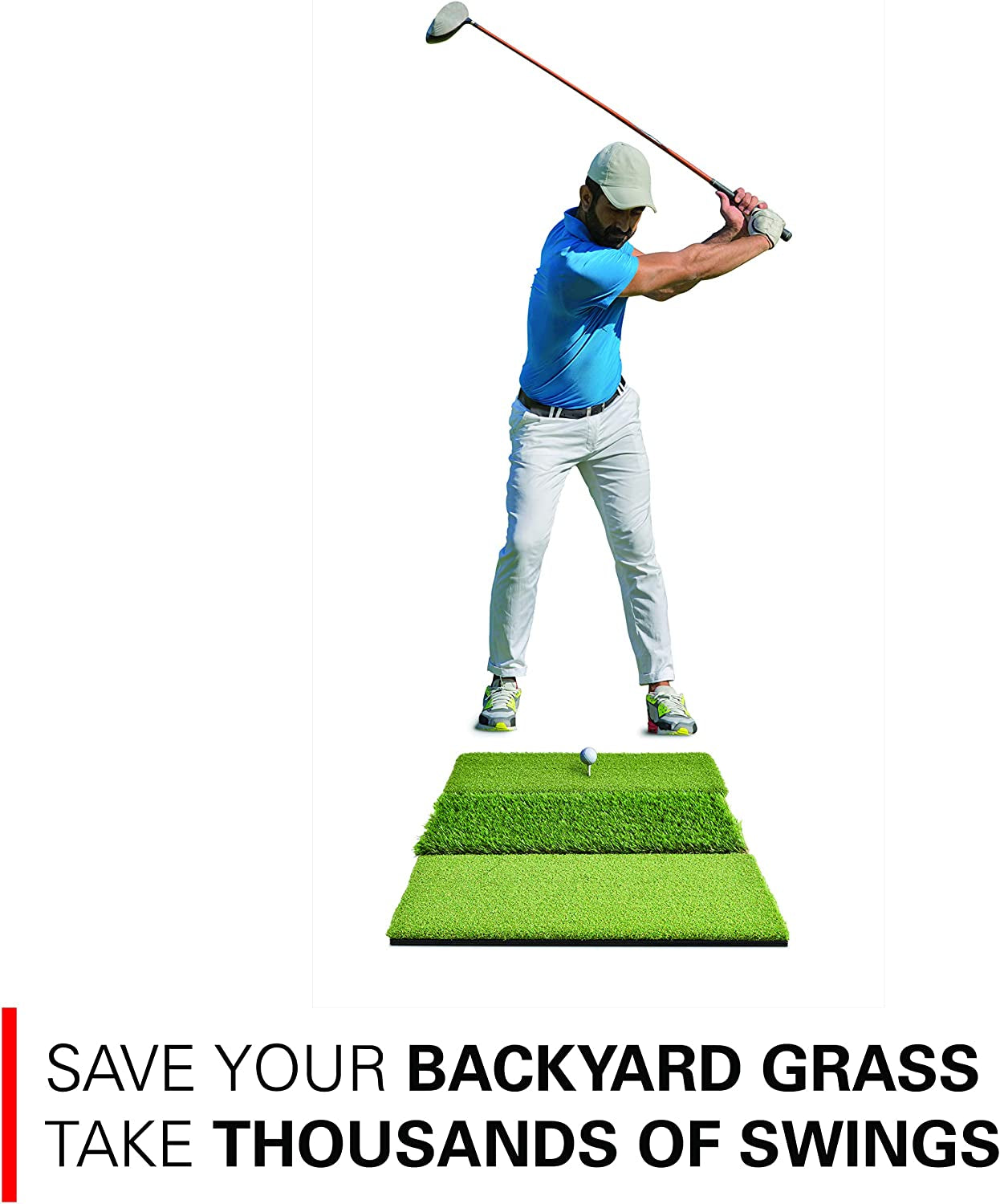 Rukket Tri-Turf Golf Hitting Mat Attack, Portable Driving, Chipping, Training Aids for Backyard with Adjustable Tees