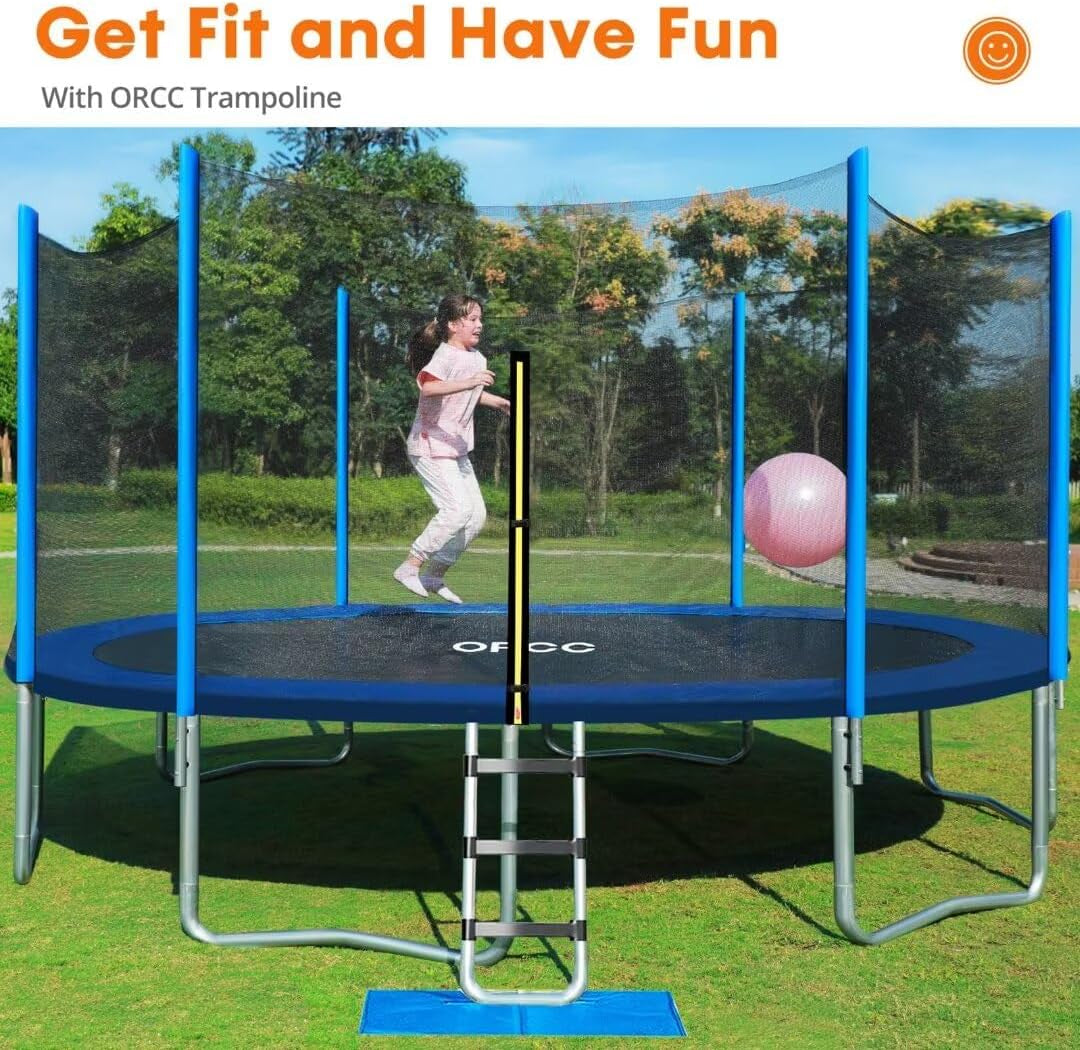 1200LBS Weight Capacity Trampoline for Kids 16 15 14 12 10 8 FT with Safety Enclosure Net Curved Poles for Children